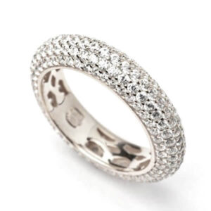 anello fede pavè in argento con zirconi bianchi