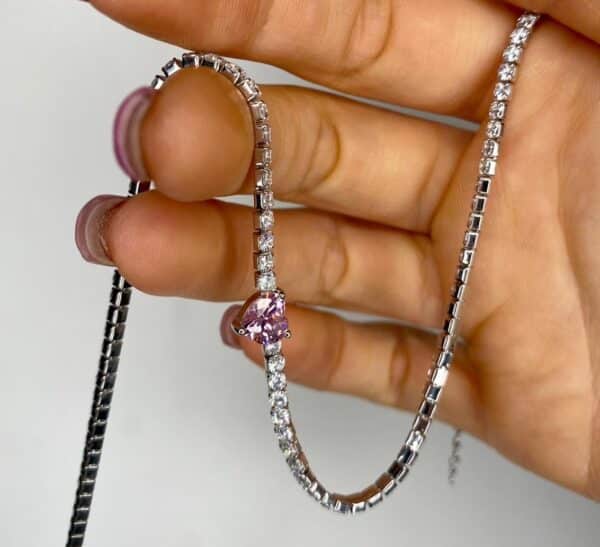 collana tennis cuore rosa in argento 925 con zirconi