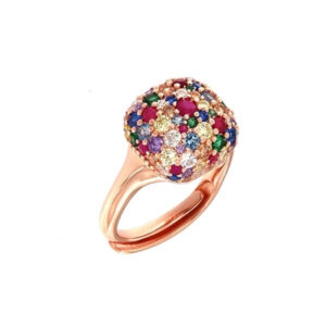 anello da donna in argento rosé con pavé di zirconi multicolor