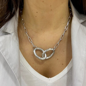collana donna a catena con centrali ovali in argento 925 rodiato